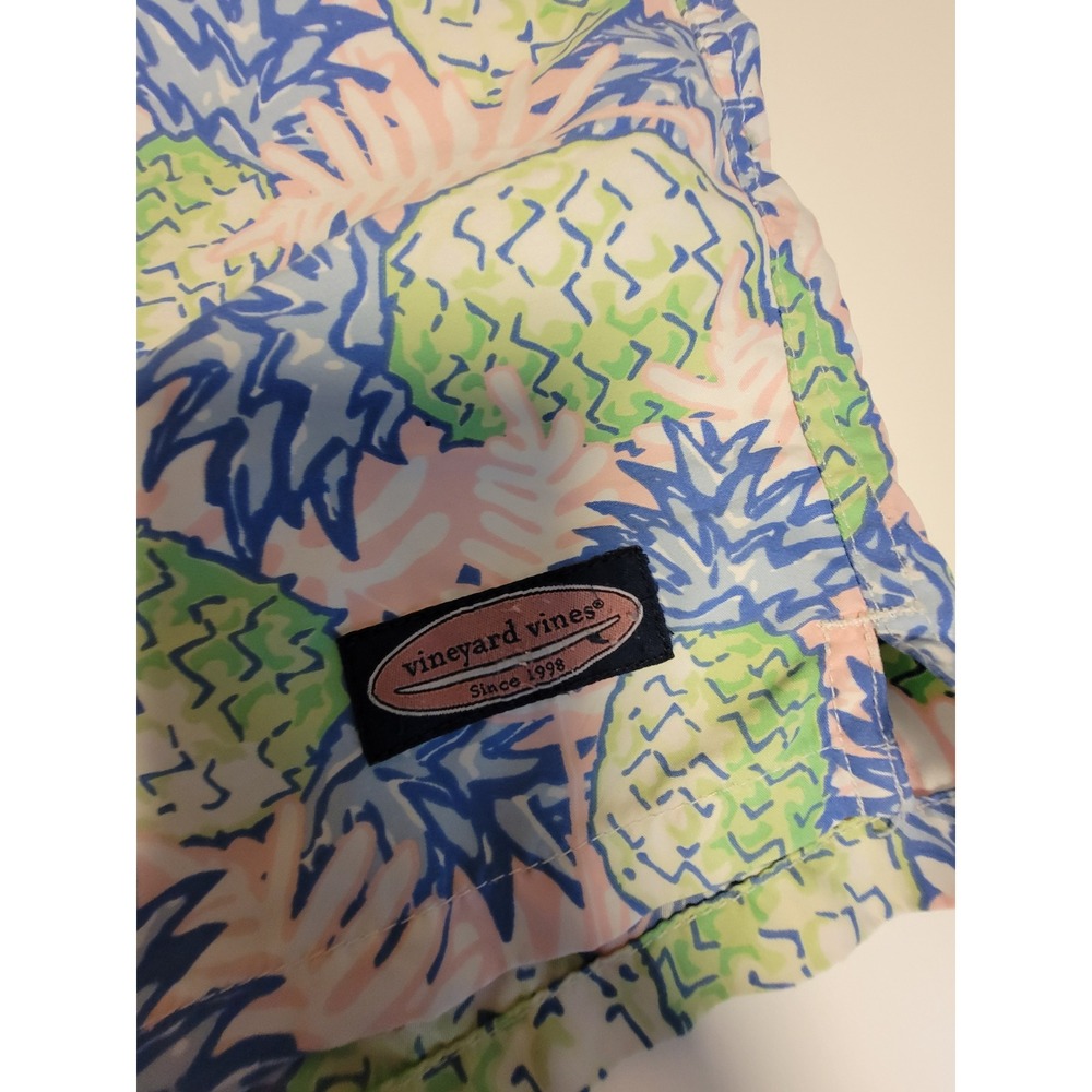 Vineyard Vines Mens Medium Pineapple Print Swim Trunks Blue Pink Green Shorts - Picture 2 of 8